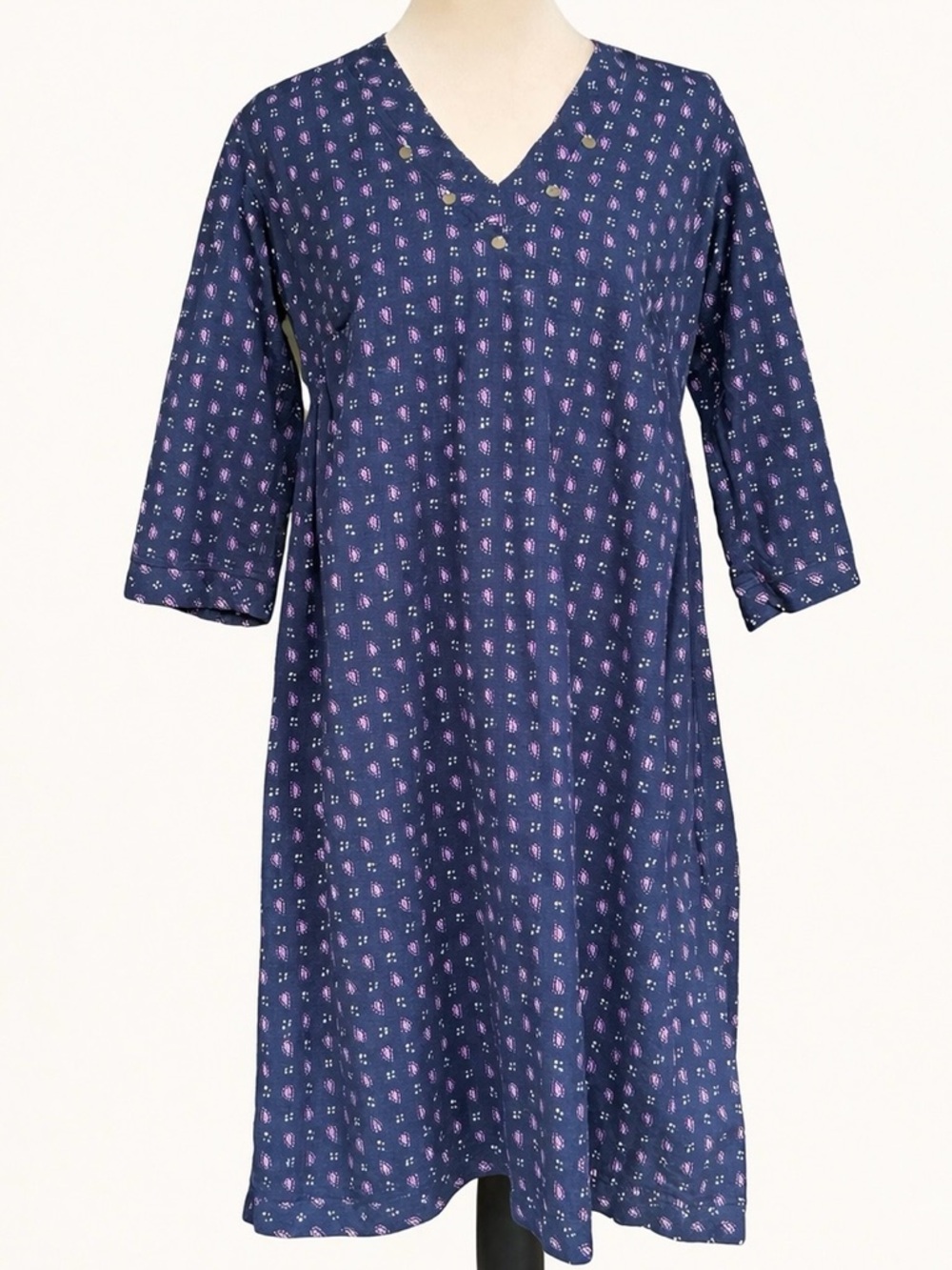 Matta Navy Paisley Print Dress Size S 3/4 Sleeve Boho Mini